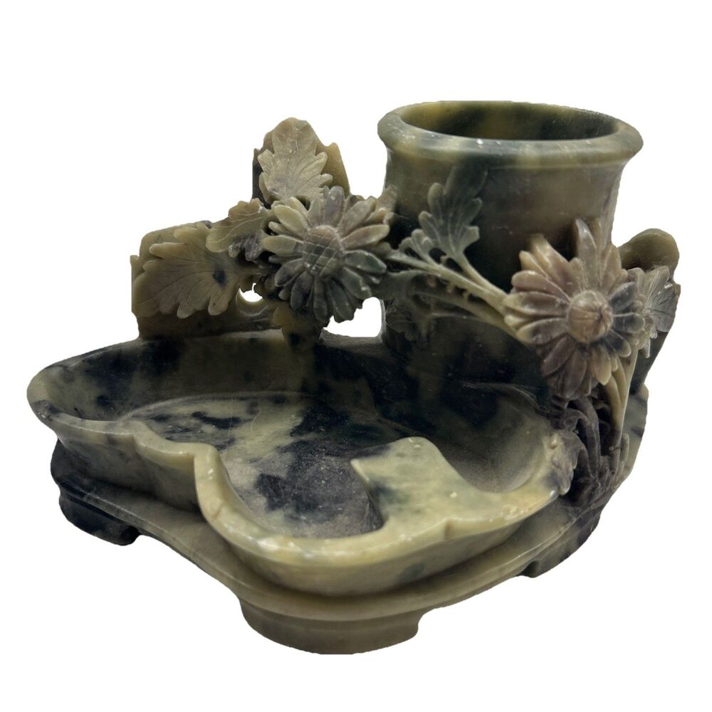 Vintage Soapstone Hand Carved Chinese Desk Organizer VGC